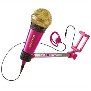 Microfone para Karaokê com Pau de Selfie Estrela Selfie Mic - Rosa