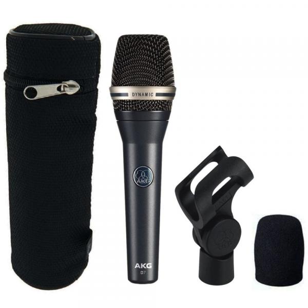 Microfone Profissional AKG D7 Vocal Dinâmico Supercardioide de Mão com Adaptador para Pedestal