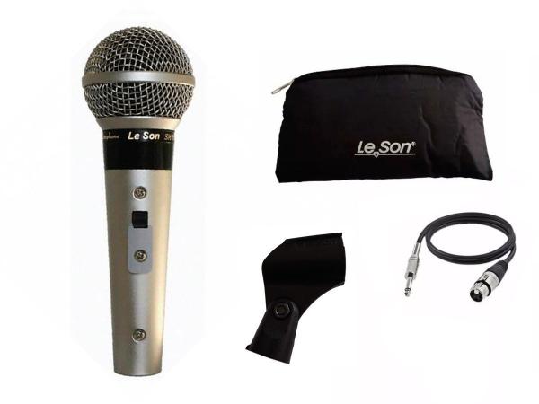 Microfone Profissional com Fio Cardioide e Corpo de Metal Champanhe Leson SM58 P4 A/B