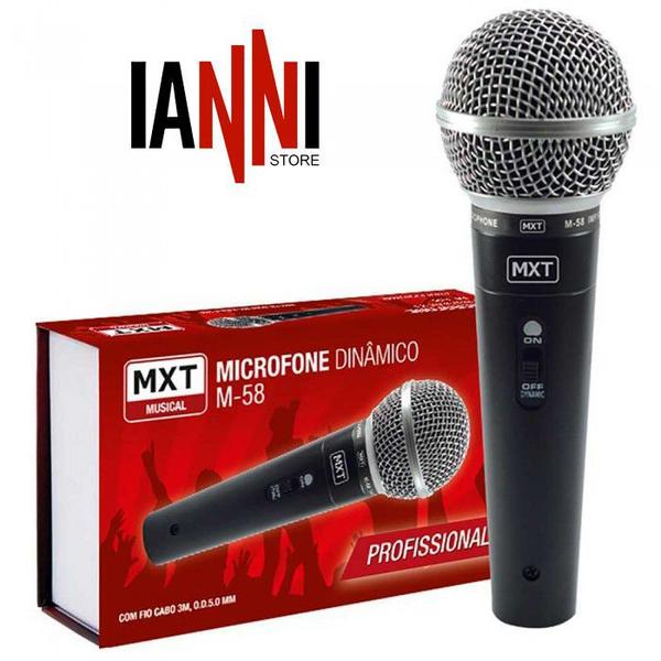 Microfone Profissional Dinâmico Mxt M58 com Cabo 3 Metros