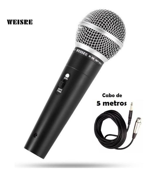 Microfone Profissional Dinâmico Weisre Sm-58 C/ Cabo 5Metros - Maxmidia
