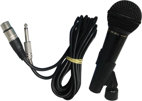 Microfone Profissional Preto com Fio Sm58 Bk A/b Impedancia Baixa Acompanha o Cabo de 5 Metros - Leson