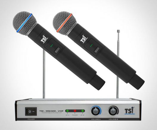 Microfone Profissional Sem Fio Duplo Tsi Ms 420 Vhf