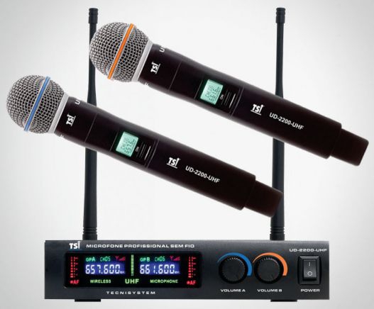 Microfone Profissional Sem Fio Duplo Tsi Ud 2200 Uhf