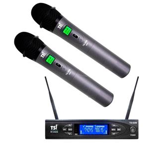 Microfone Profissional UHF TSI8299, Sem Fio, Duplo, Dinâmico, 198 Canais, Cardióide, Receptor - TSI