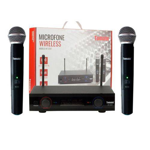 Microfone Profissional Wireless Sem Fio 60 Metros Duplo Uhf Tomate (MT- 2207)