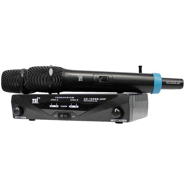 Microfone S/ Fio de Mão Duplo Recarregável UHF - UD 1500 R UHF TSI