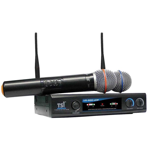 Microfone S/ Fio de Mão Duplo UHF - UD 800 UHF TSI