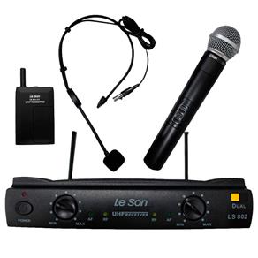 Microfone S/ Fio Dual Mão + Headset UHF LS-802 HT-HD75 - Le Son