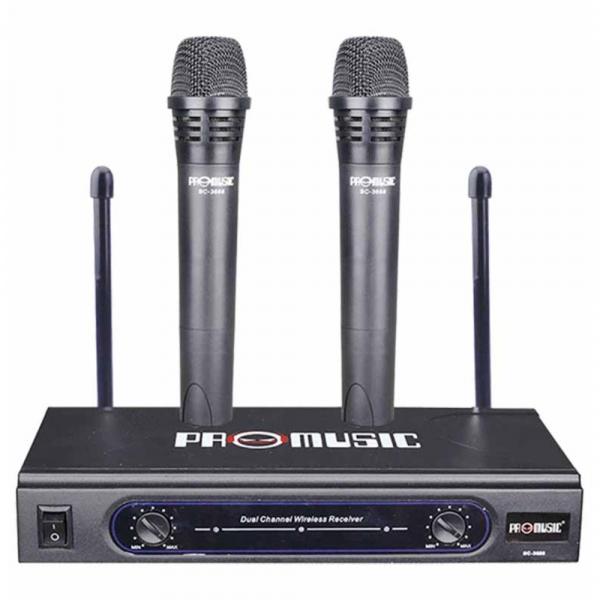 Microfone S/fio Duplo Preto Sc-3688 / Un / Chip Sce