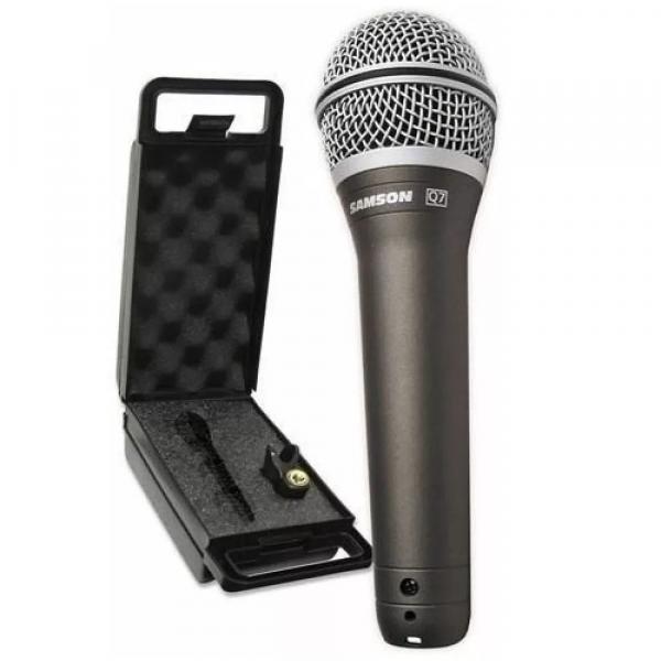 Microfone Samson Dinâmico Super Cardióide Profissional Q7 para Voz Cinza