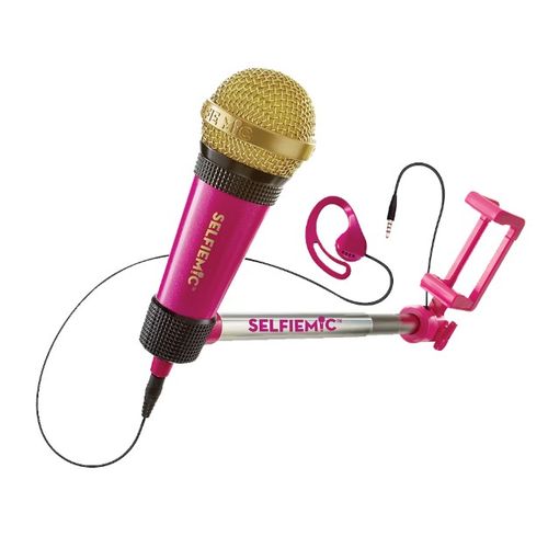 Microfone-Selfie Stick Rosa - Estrela