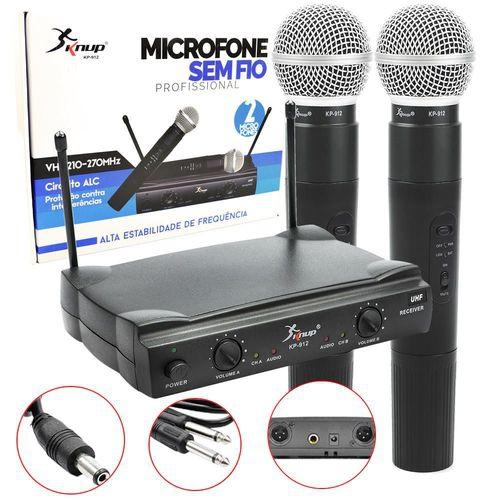Microfone Sem Fio 30m Duplo Wireless Vhf Karaoke Kp-912 Kp-912 Knup