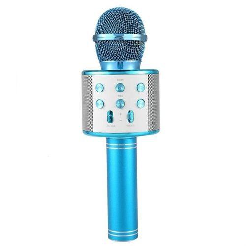 Microfone Sem Fio Bluetooth Karaokê WS 858 Gravador Com Som Azul