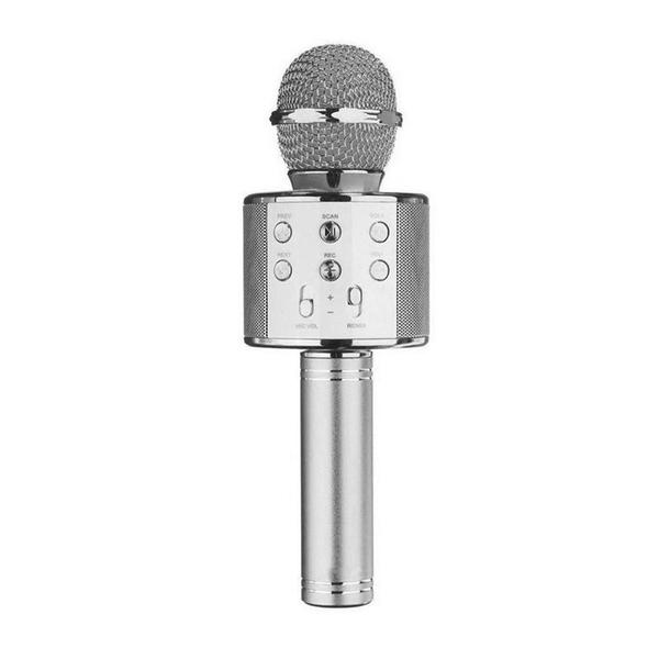 Microfone Sem Fio Bluetooth Karaokê WS 858 Gravador com Som Prata - Mundo Thata