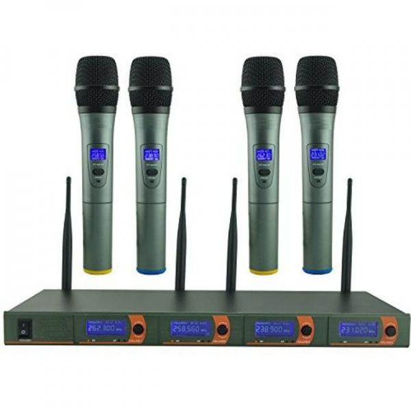 Microfone Sem Fio com 04 Microfones Bastões Wireless Karaoke Freeboss FBV04 Profissional
