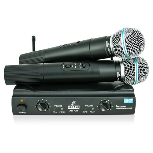 Microfone Sem Fio Duplo Arcano AM-CH Cápsula Beta UHF