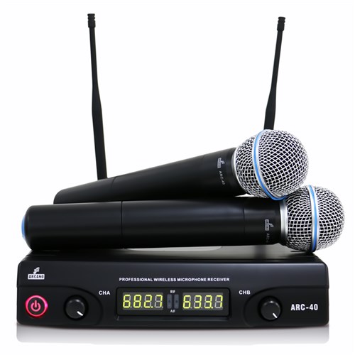 Microfone Sem Fio Duplo Arcano ARC-40 Cápsula Beta UHF