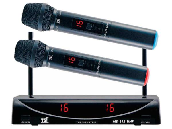 Microfone Sem Fio Duplo de Mão, UHF com 32 Canais Alimentação Via Cabo USB MS315 TSI