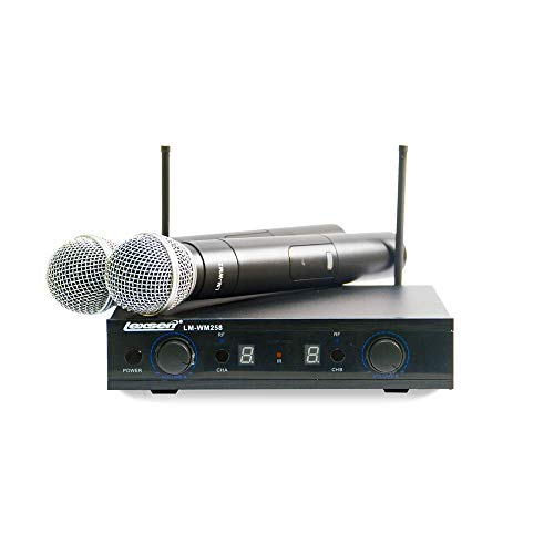 Microfone Sem Fio Duplo de Mão Uhf Lexsen Lm-wm258 Multifrequência com Dois Bastões