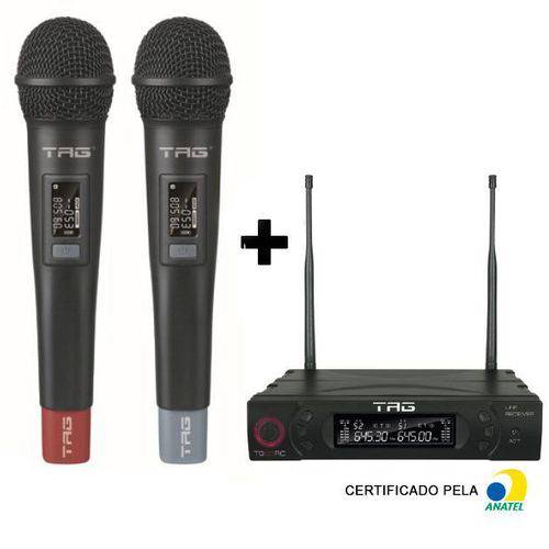 Microfone Sem Fio Duplo de Mão UHF TG8802MM 100 Canais TagSound