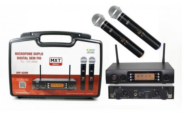 Microfone Sem Fio Duplo Digital ProfisisonalMXT, Modelo UHF 628M