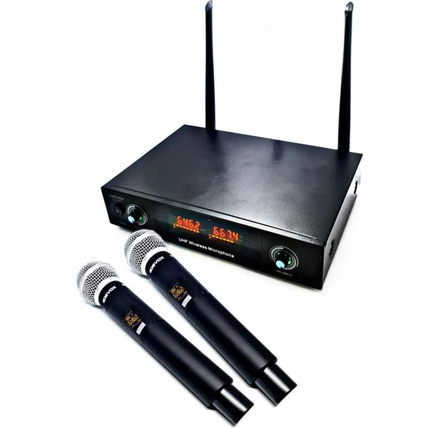Microfone Sem Fio Duplo Multifrequência Digital UHF DX-1048 - Devox