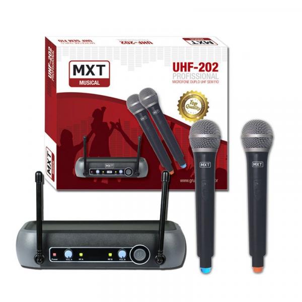 Microfone Sem Fio Duplo Profissional Mxt Uhf 202