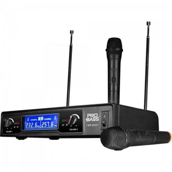 Microfone Sem Fio Duplo VHF VF-212 PROBASS - Pro Bass