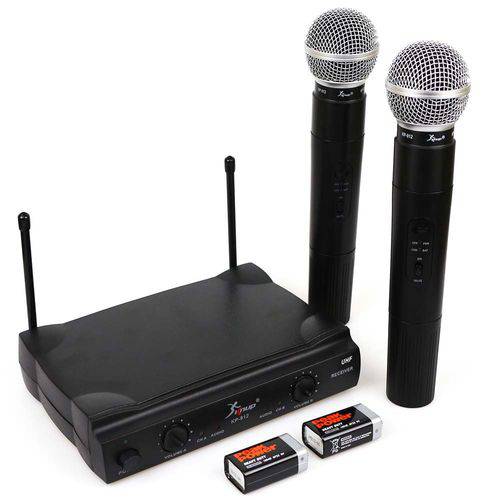 Microfone Sem Fio Duplo Wireless 100mt Uhf Karaoke Kit com 2 - Kp-912