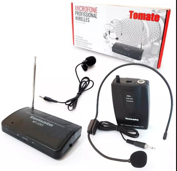 Microfone Sem Fio Head e Lapela com Transmissor Weireless TOMATE MT-2201