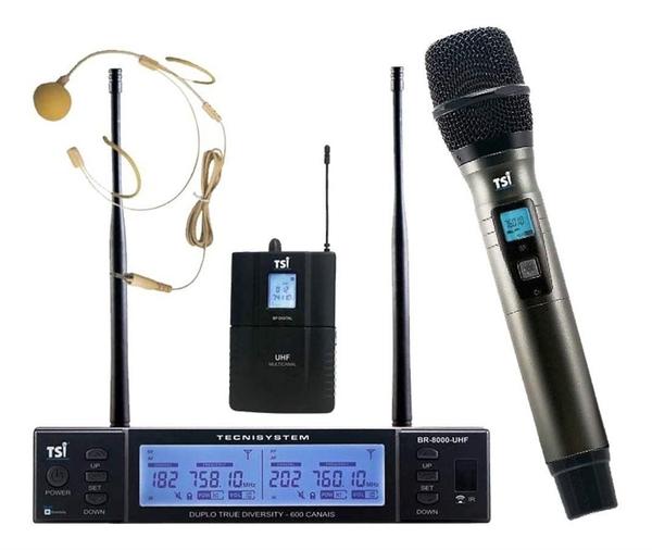 Microfone Sem Fio Headset e Mão Br 8000 CLI UHF- TSI