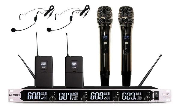Microfone Sem Fio Ksr Pro Quadruplo Mão + Auricular 4 Canais
