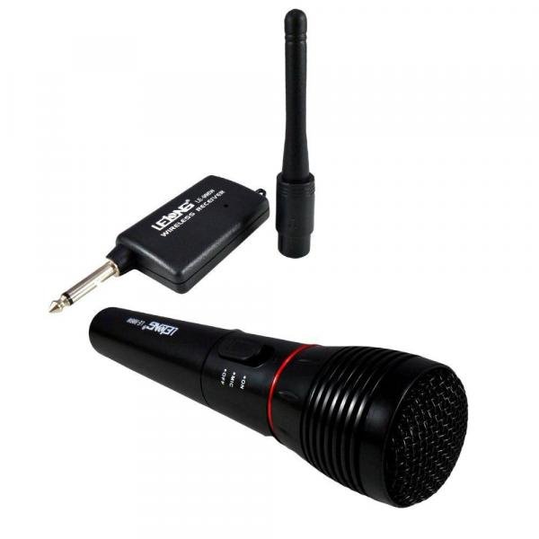 Microfone Sem Fio LE-996W Lelong Completo Profissional Uso Geral Preto com Vermelho