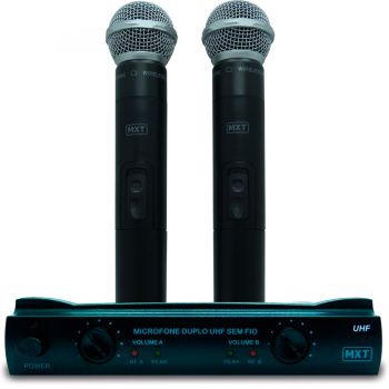 Microfone Sem Fio Profissional Duplo UHF Tipo Shure com Maleta - MXT UHF-302