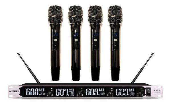 Microfone Sem Fio Quadruplo Ksr Pro Digital Bs054b2 4 Canais