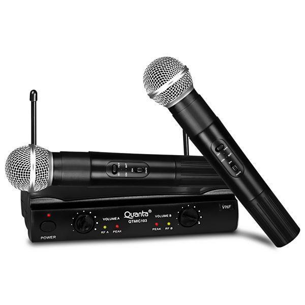 Microfone Sem Fio Quanta QTMIC103 com Frequência VHF Bivolt - Preto