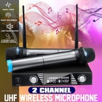 Microfone sem fio Sistema de Microfone UHF 2 Canais Microfone de Mão Karaokê 110-220V