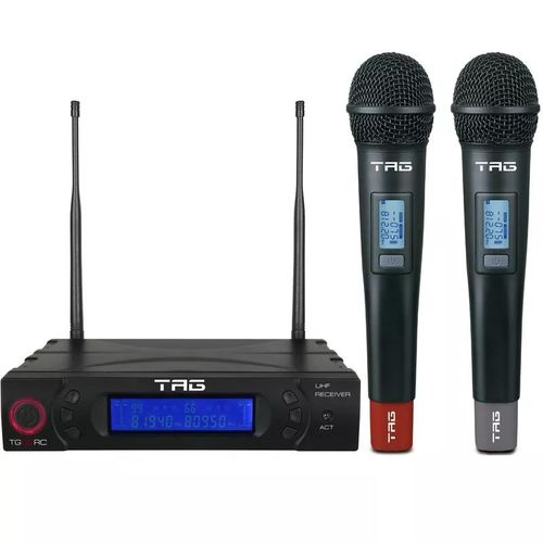 Microfone Sem Fio TG-8802 C/ Freq Variavel Digital UHF com 2 Bastoes - Tag Sound