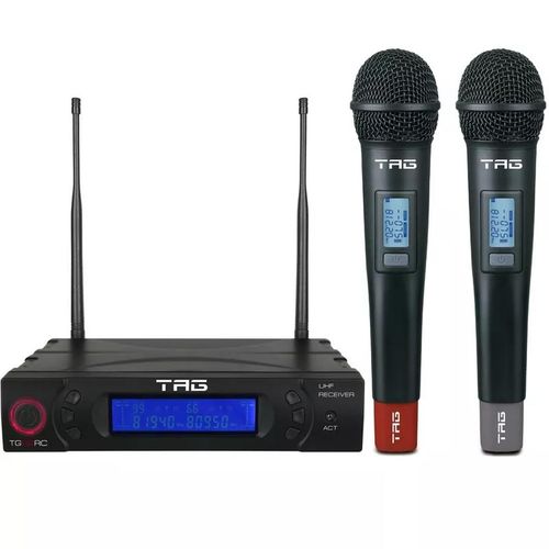 Microfone Sem Fio Tg-8802 Metalic Orange Bat Frequencia Variável Digital Uhf com 2 Bastões