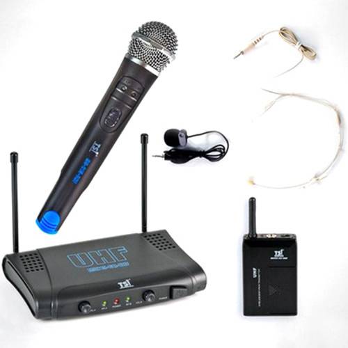 Microfone Sem Fio TSI MS215 CLI UHF Duplo Mão e HeadsetLapela