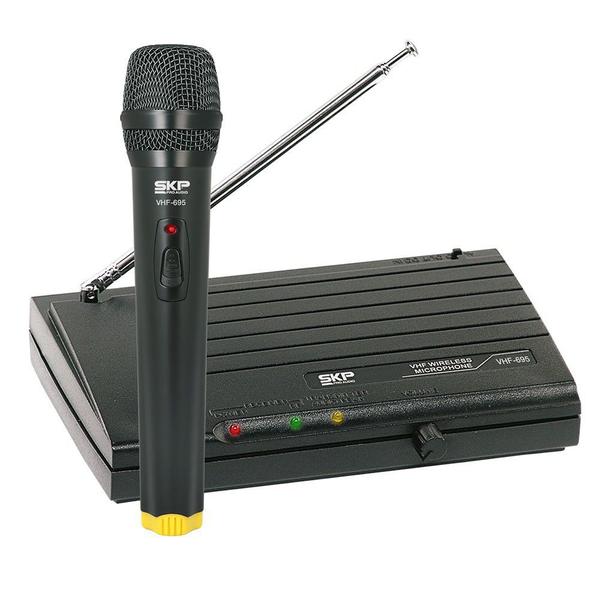 Microfone SKP VHF-695 Sem Fio de Mão Base + 1 Microfone Profissional