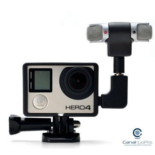 Microfone Stereo Externo + Frame + Adaptador para Câmeras GoPro Hero 3, 3+, 4