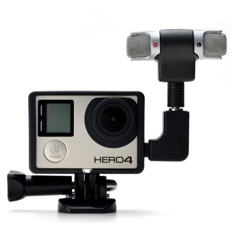 Microfone Stereo Externo + Frame + Adaptador para Câmeras Gopro Hero 3, 3+, 4
