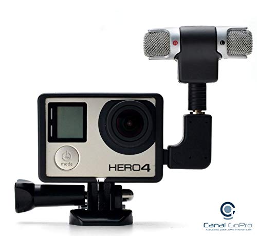Microfone Stereo Externo + Frame + Adaptador para Câmeras GoPro Hero 3, 3+, 4