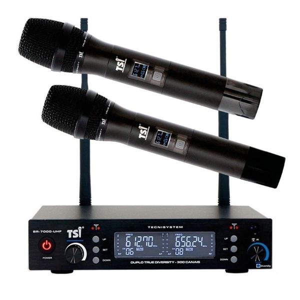 Microfone UHF Profissional Duplo Sem Fio BR 7000 TSI - 300 Canais - 4 Receptores