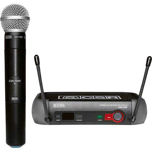 Microfone Uhf Profissional Sem Fio com 1 Base Csr-888 Csr