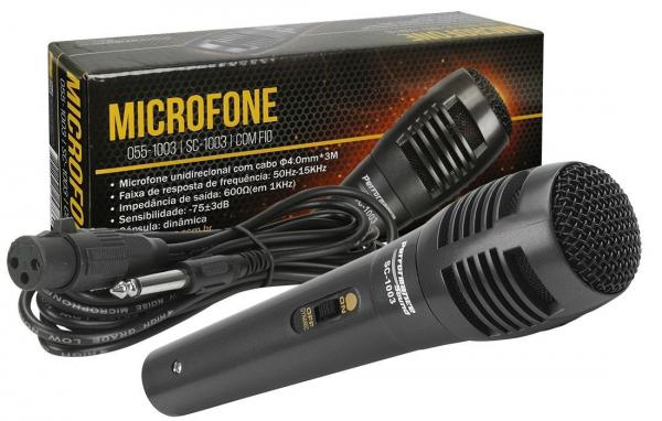 Microfone Unidirecional com Fio Preto SC 1003 - Chipsce