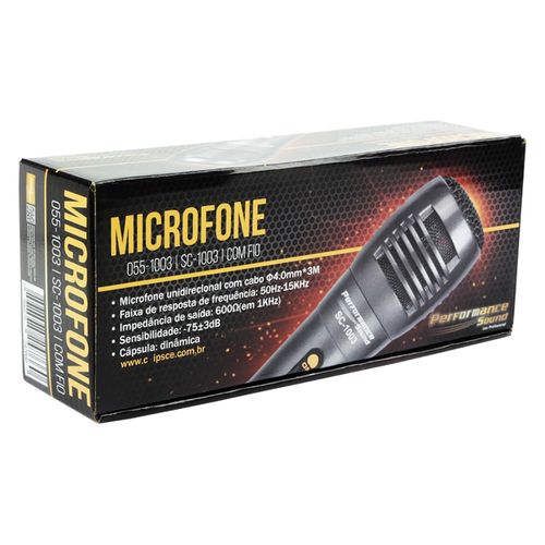 Microfone Unidirecional com Fio Preto - Sc-1003 - Performance Sound 055-1003