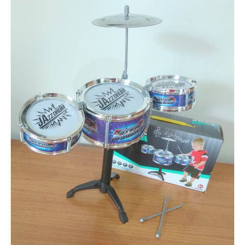 Mini Bateria Infantil Educativa Instrumento Música Jazz Drum - Azul